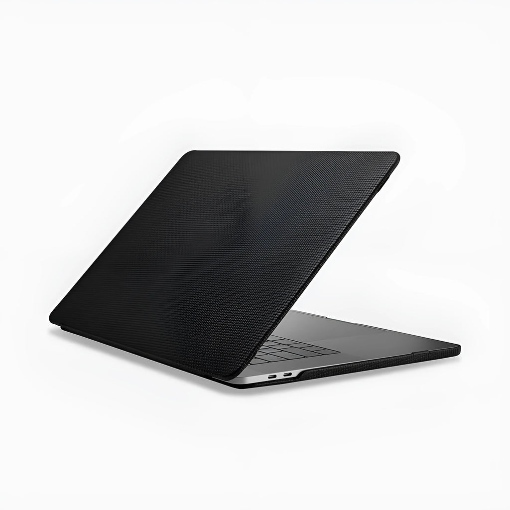 Ultra-thin leather protective sleeve for Apple notebook in black, with cross pattern finish