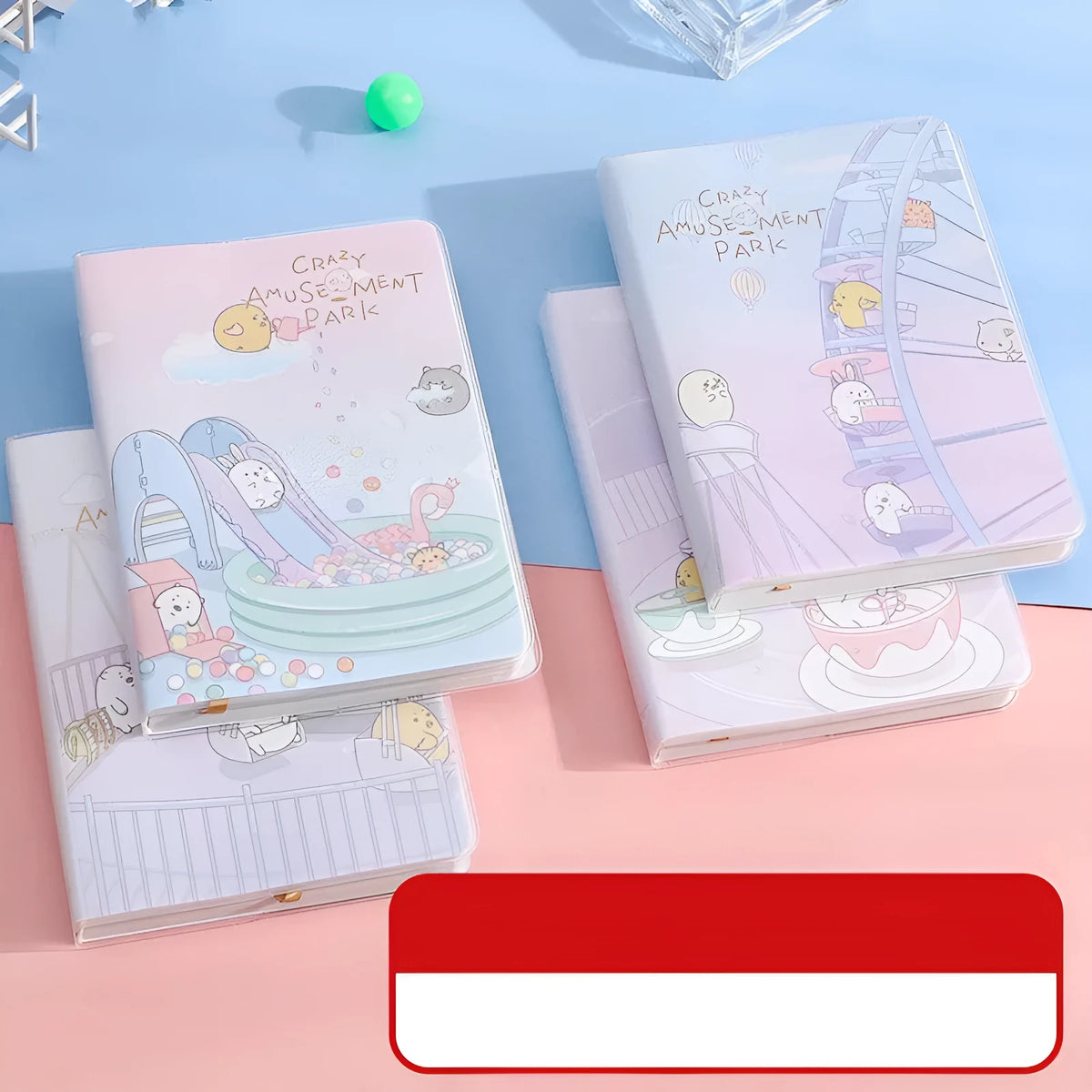 A6 waterproof PU cover notepad with Crazy Amusement Park Bumper Car print, thread binding, and 100+ pages