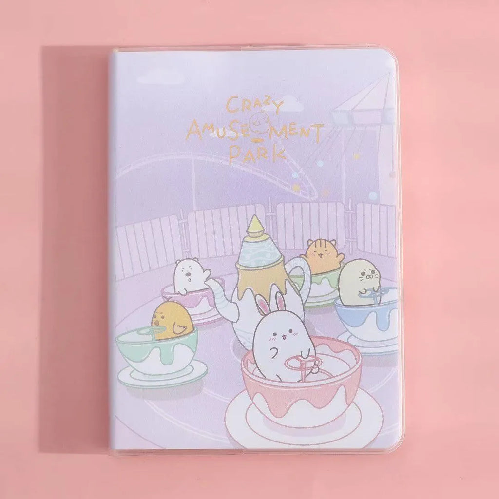 A6 waterproof PU cover notepad with Crazy Amusement Park Bumper Car print, thread binding, and 100+ pages