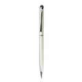Rotating metal capacitive touchscreen pen with a 0.5mm tip shown in multiple colour options.
