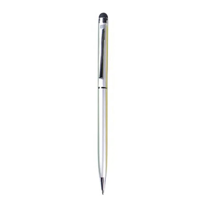 Rotating metal capacitive touchscreen pen with a 0.5mm tip shown in multiple colour options.