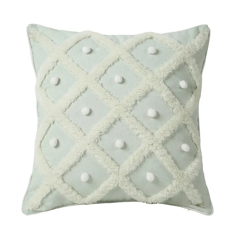 Creative Home ball pillow tufted Moroccan cushion cover in cotton hemp blend 45x45cm black white blue