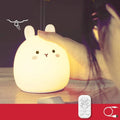 Silicone cute rabbit rechargeable night light in soft glow with USB cable, 102x110mm cartoon style