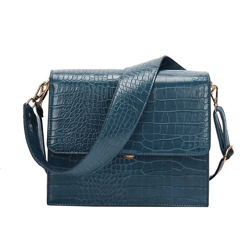 Stone pattern small square shoulder bag with double strap in blue colour