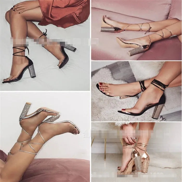 Black and gold pointed-toe high heels for women with plastic construction.