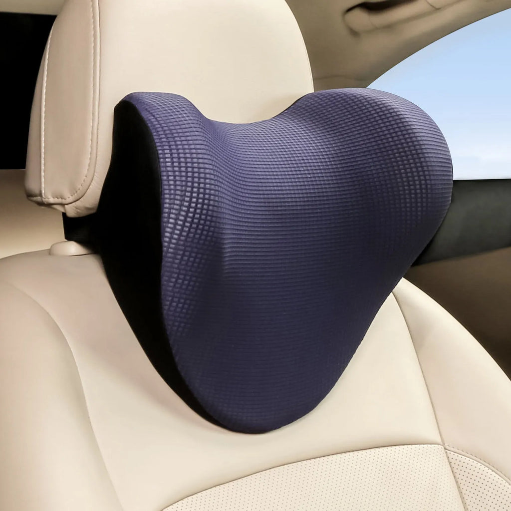 Car neck pillow with ice wire breathable cover and memory cotton filling, 28x29x15cm, black colour