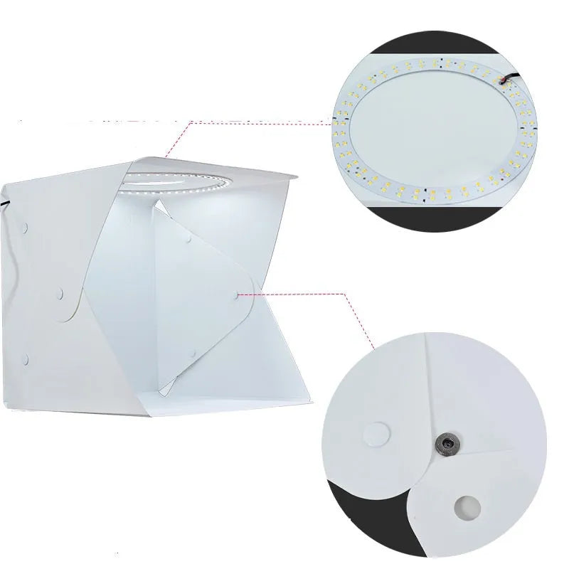 40cm folding EVA LED photography light box with six coloured background cloths and a USB cable