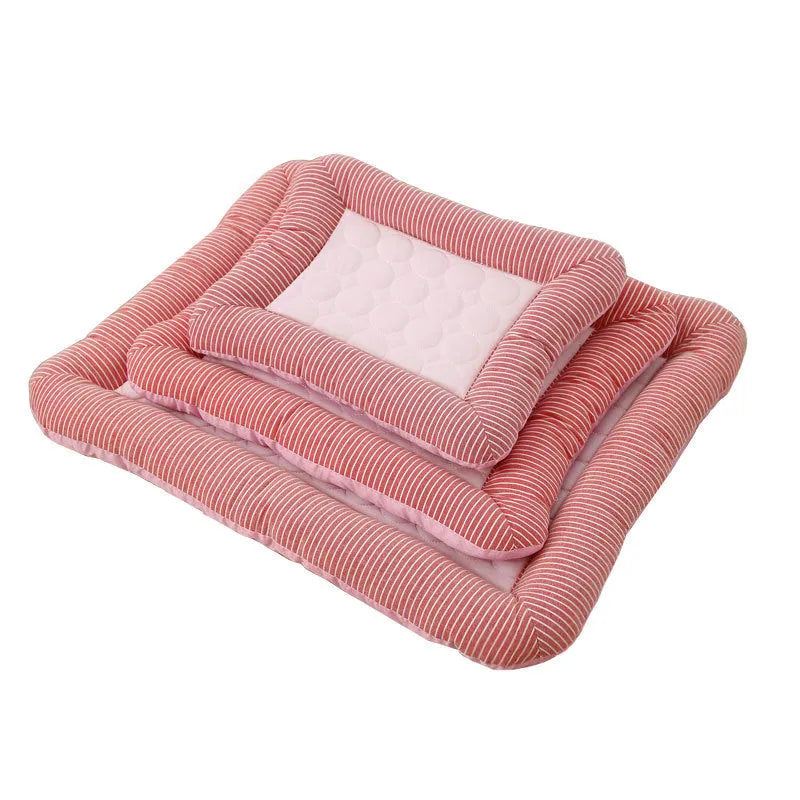 Blue pet cooling pad bed made of ice silk fabric with non-slip base for dogs and cats