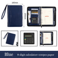 A5 PU business manager folder with zipper, available with 8-digit calculator and 100 yellow inner core pages or empty shell zipper bag