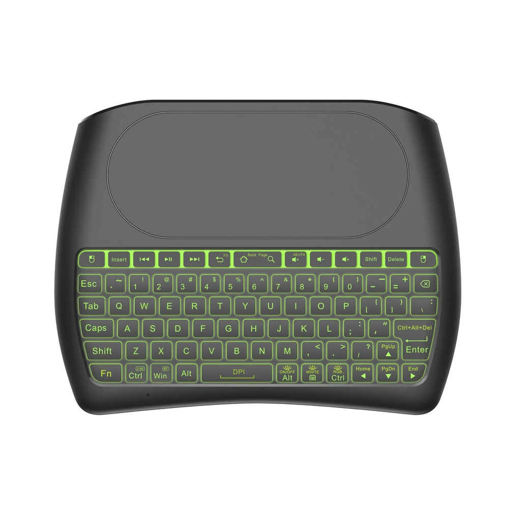 D8 mini keyboard with seven-colour backlight, dual-mode Bluetooth and 2.4G, palm-sized design, black keys