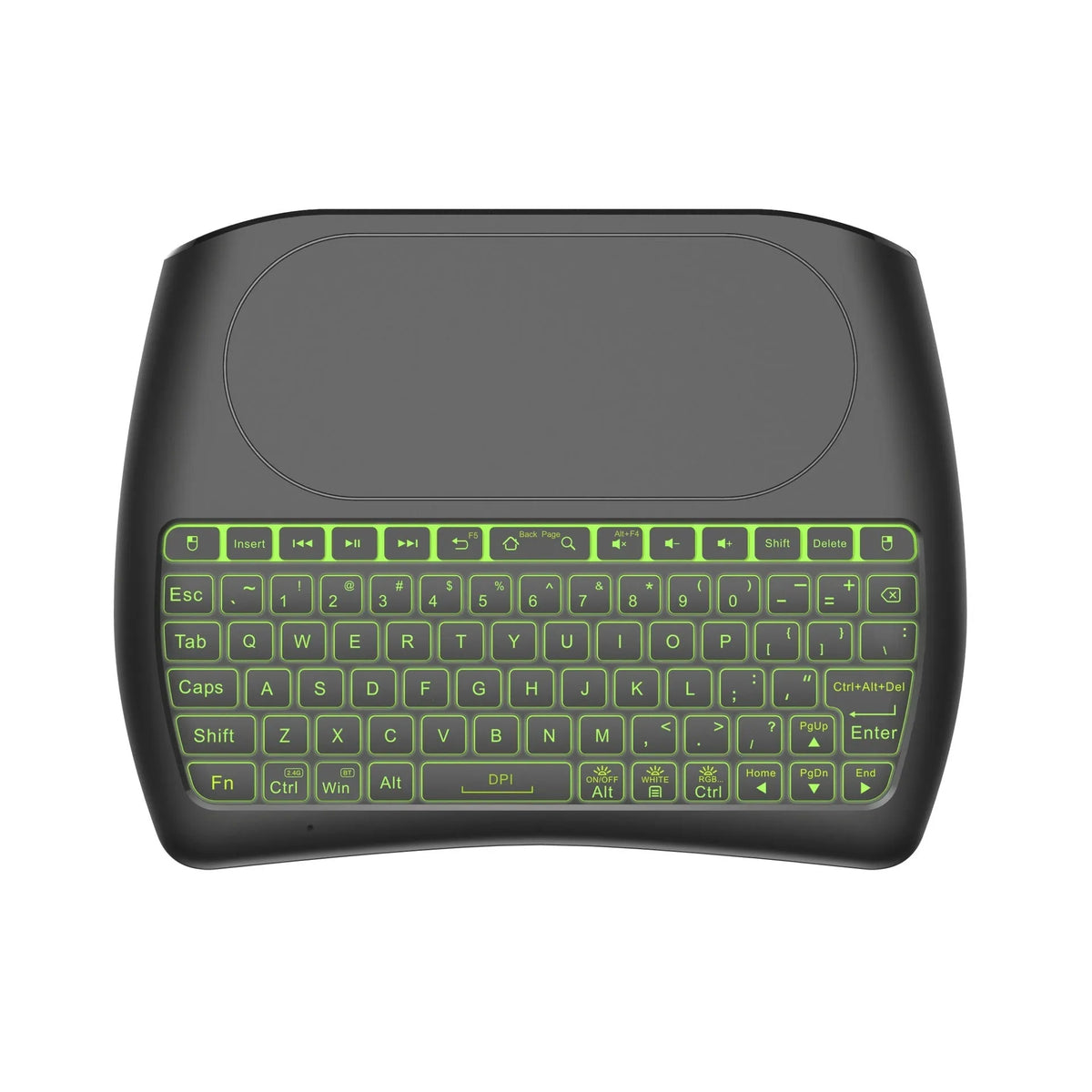 D8 mini keyboard with seven-colour backlight, dual-mode Bluetooth and 2.4G, palm-sized design, black keys