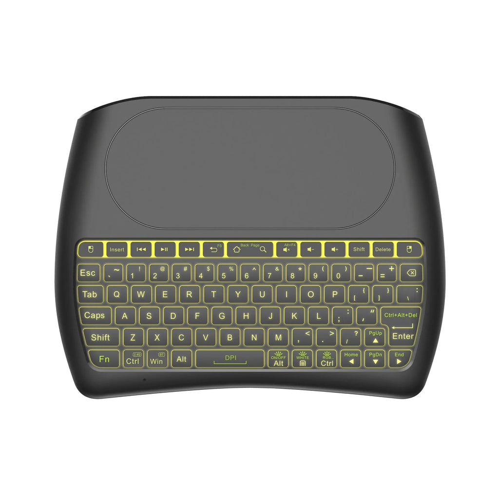 D8 mini keyboard with seven-colour backlight, dual-mode Bluetooth and 2.4G, palm-sized design, black keys