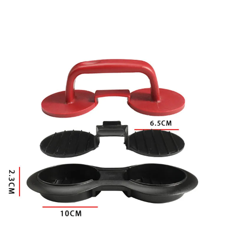 Black and red round burger press with non-stick surface and oil paper liners.