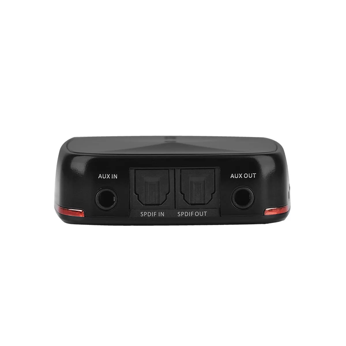 Black CSR8675 Bluetooth 5.0 audio adapter with optical and AUX ports for wireless home theatre connection.