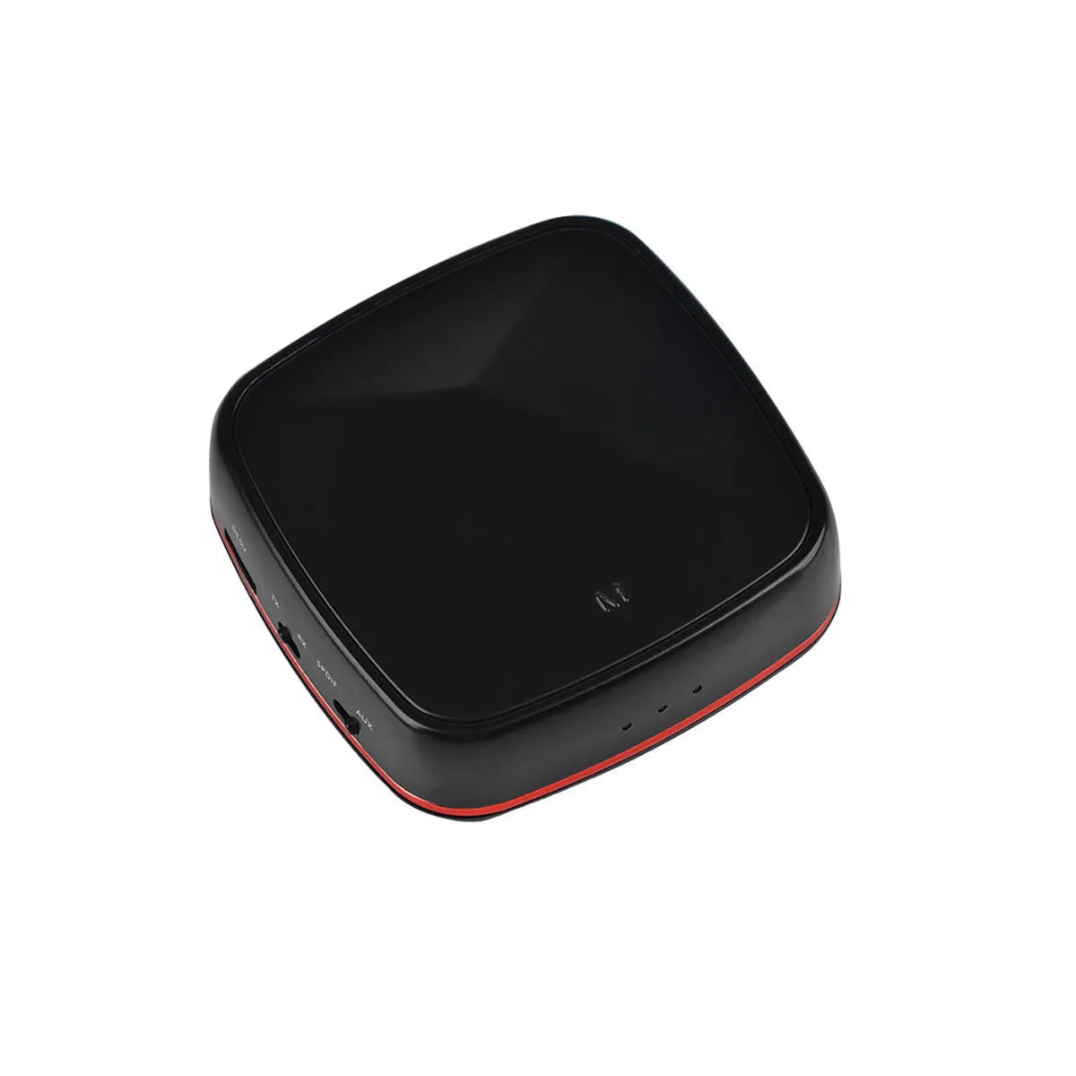 Black CSR8675 Bluetooth 5.0 audio adapter with optical and AUX ports for wireless home theatre connection.