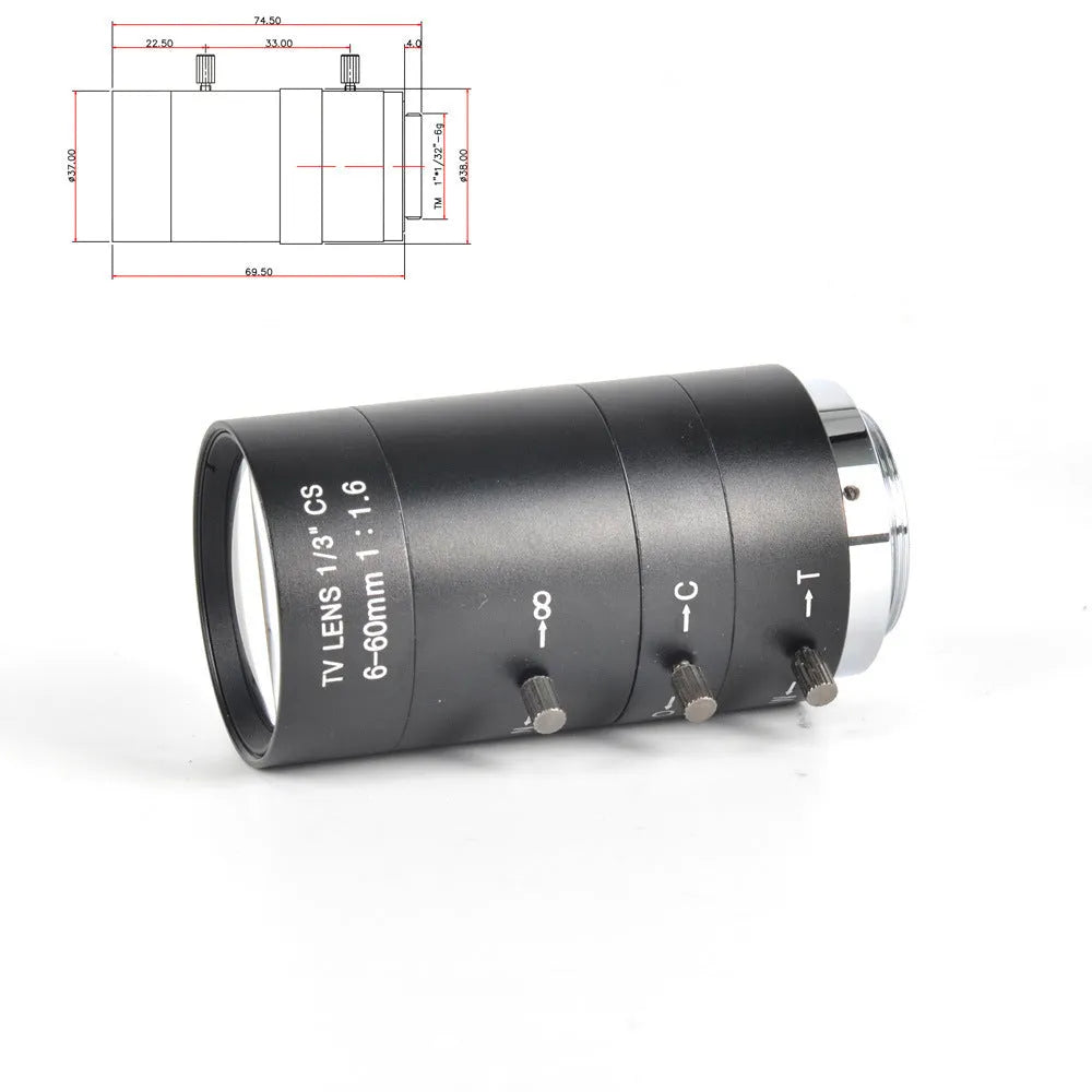 Black 6-60mm manual aperture CCTV security camera lens with CS mount