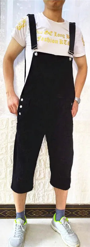 Men's baggy jeans suspenders with holes, loose fit, button flap, mid waist, blue colour option