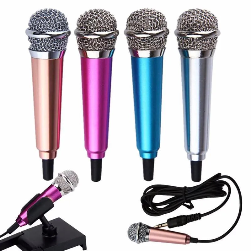 T3 model mini wired condenser microphone for Android phones in gold, blue, red, and silver colour options.