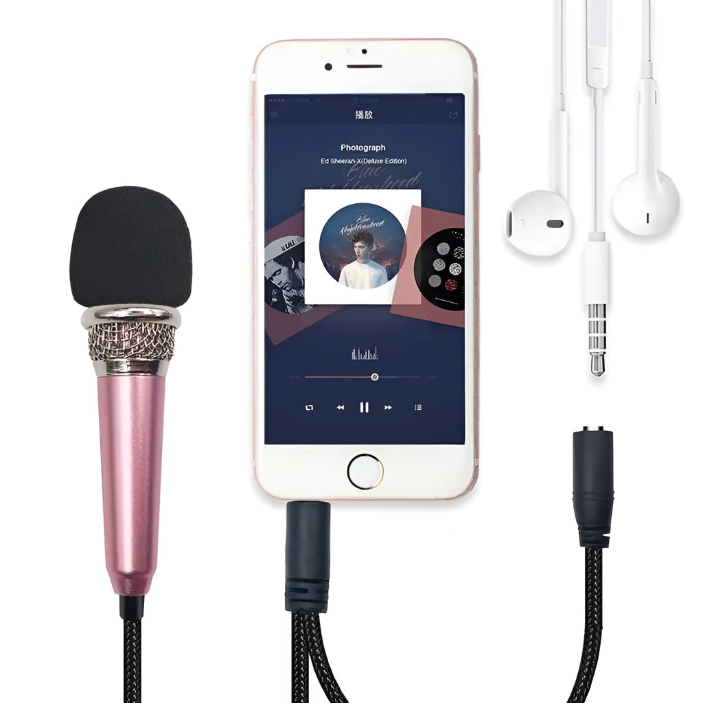 T3 model mini wired condenser microphone for Android phones in gold, blue, red, and silver colour options.