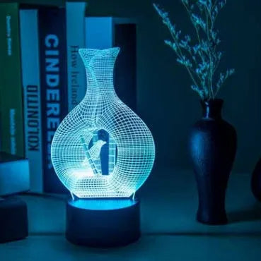 3D acrylic LED night light with colour-changing display on a black ABS base.