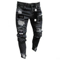 Men's baggy jeans suspenders with holes, loose fit, button flap, mid waist, blue colour option