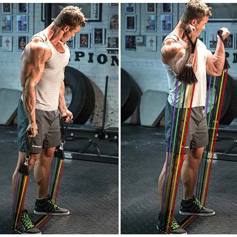 11-piece multifunctional latex resistance rope set for fitness rally and strength training