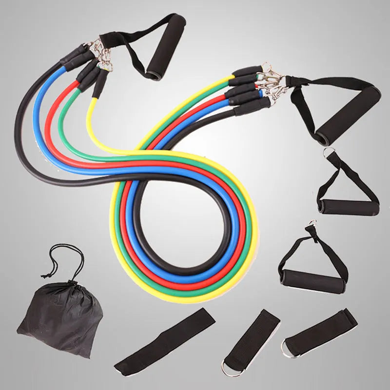 11-piece multifunctional latex resistance rope set for fitness rally and strength training