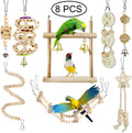 Set of eight natural wood parrot chewing log swings in brown colour for bird cages