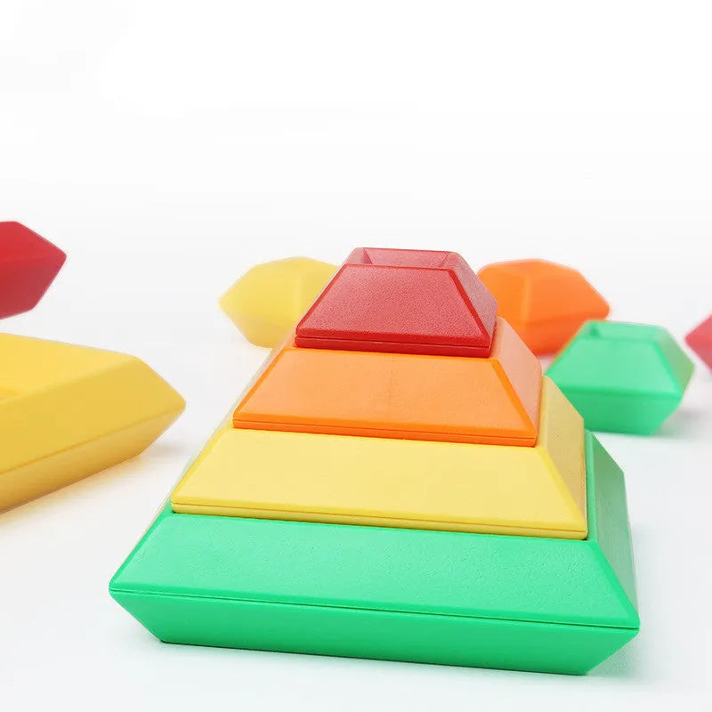 Rainbow coloured wooden Jenga style tower building blocks educational toy for children