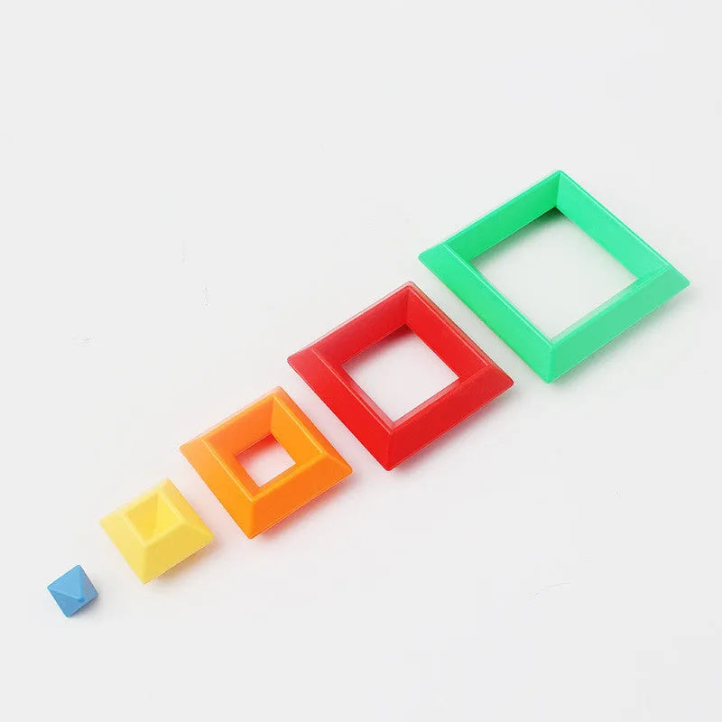 Rainbow coloured wooden Jenga style tower building blocks educational toy for children
