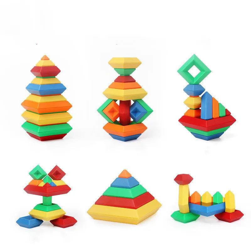 Rainbow coloured wooden Jenga style tower building blocks educational toy for children