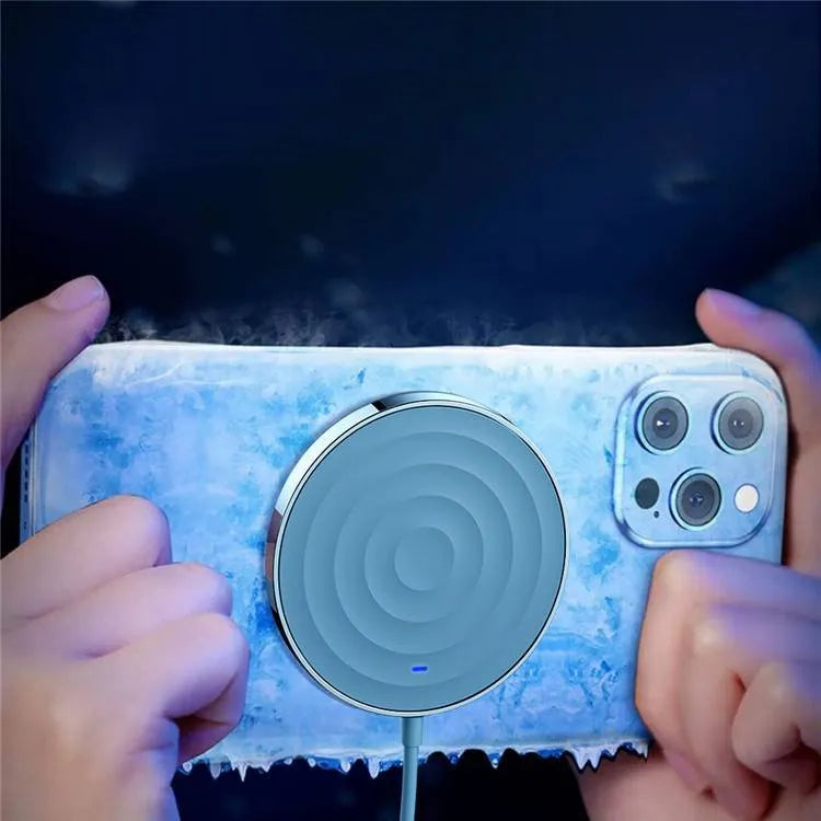 15W magnetic wireless charger in black, blue, and white – ABS body with built-in magnet