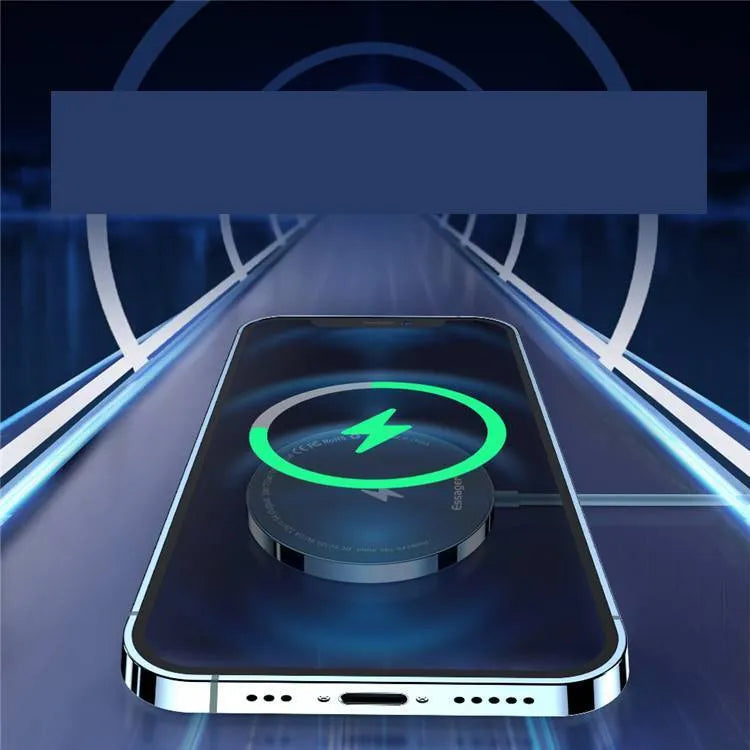 15W magnetic wireless charger in black, blue, and white – ABS body with built-in magnet