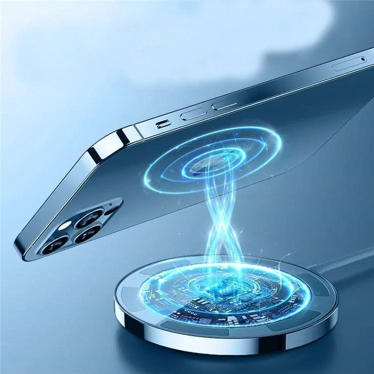15W magnetic wireless charger in black, blue, and white – ABS body with built-in magnet