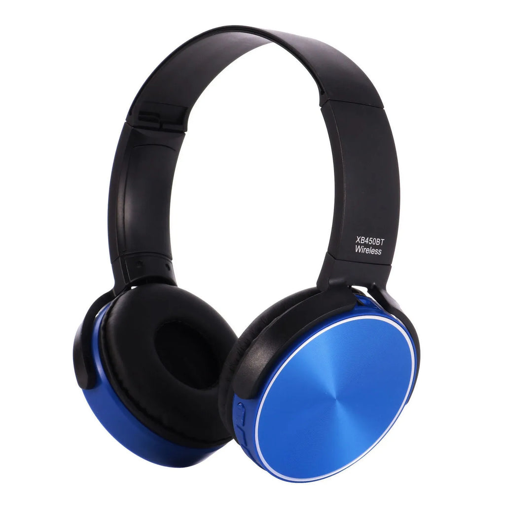 Folding Bluetooth headset with 40mm steel magnet driver, MicroSD slot, and FM radio in black