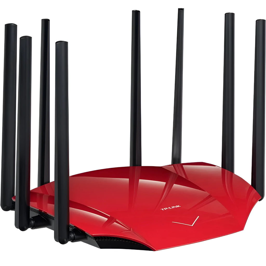 Dual band wireless router with 4 Ethernet slots and built-in firewall