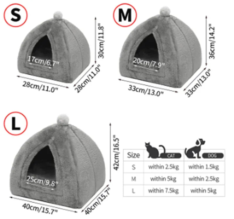 Warm cat house closed folding design in breathable wool for small and medium pets