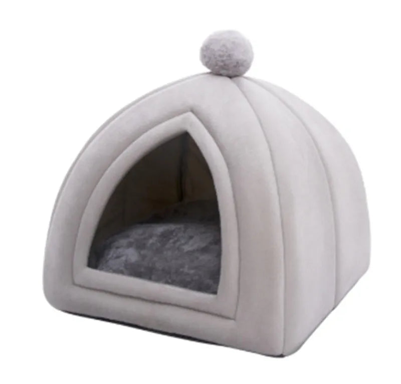 Warm cat house closed folding design in breathable wool for small and medium pets