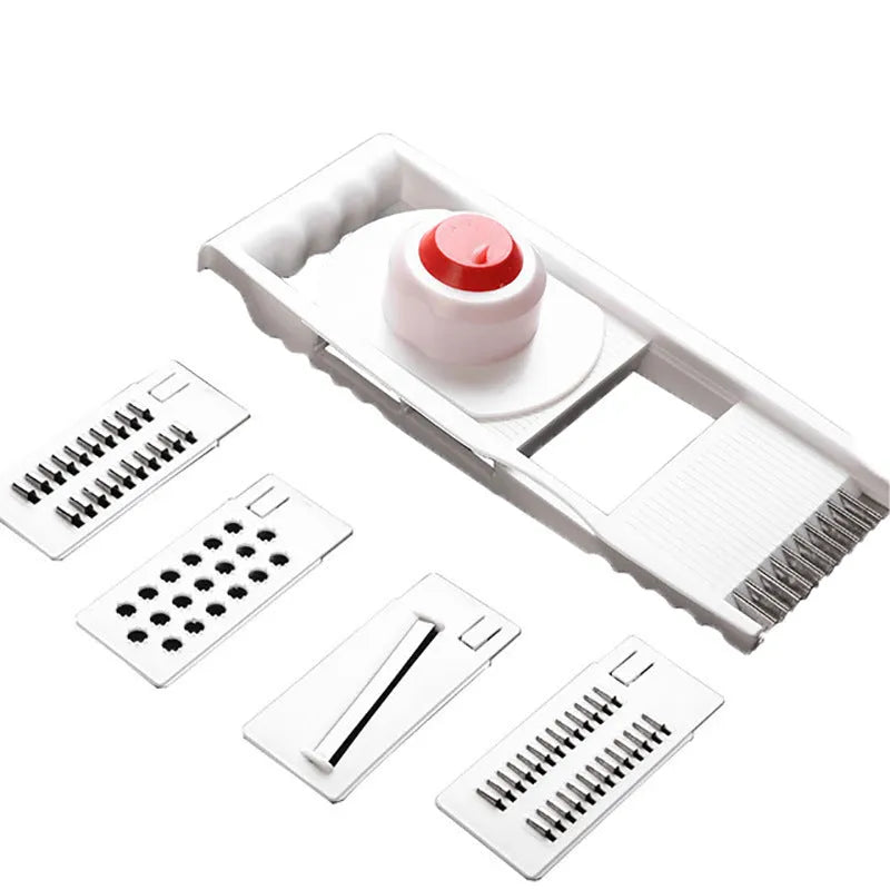 White home kitchen multifunctional grater 5-piece set with stainless steel blades and hand guard