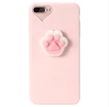 Soft silicone TPU iPhone case with a 3D cartoon cat design, shown in pink.