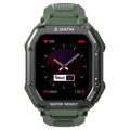 Army Green outdoor smart watch with 1.69-inch display and silicone wristband showing sports tracking interface
