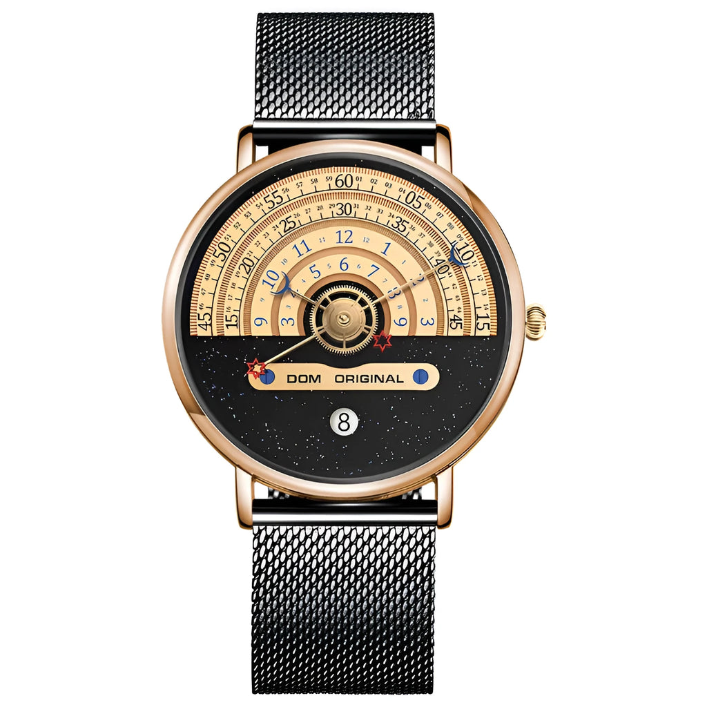 M-1288 men's sports watch with 40mm round dial, alloy case, and stainless steel or leather strap options