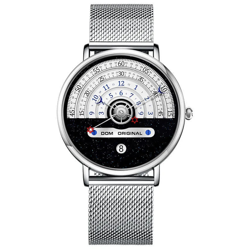 M-1288 men's sports watch with 40mm round dial, alloy case, and stainless steel or leather strap options