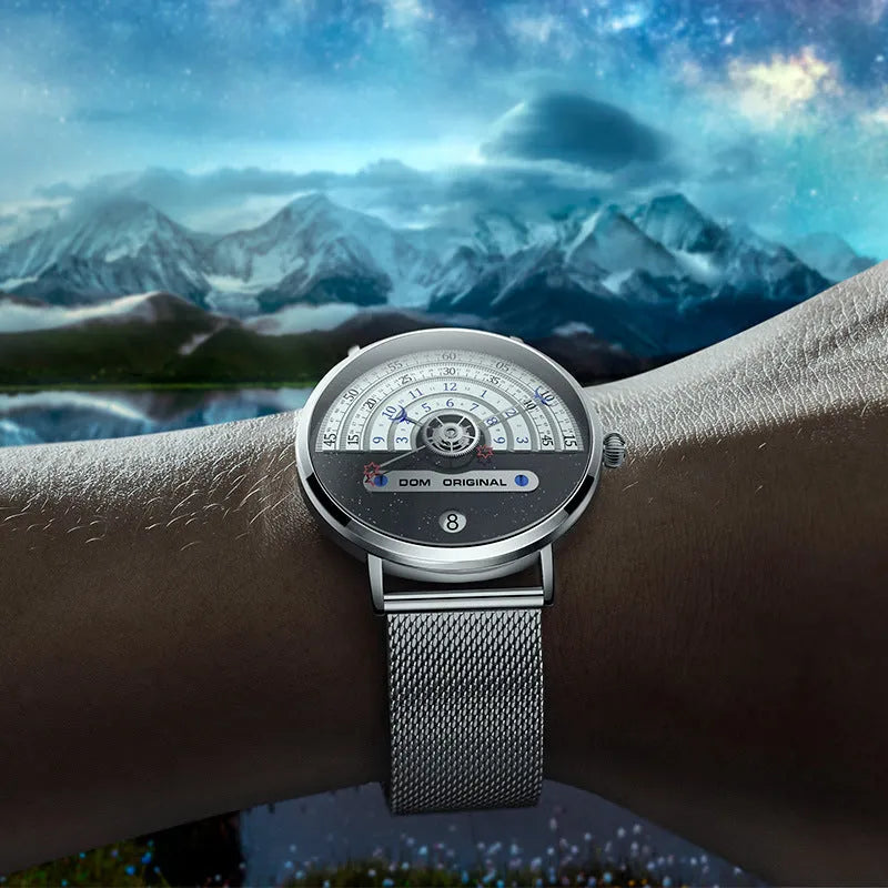 M-1288 men's sports watch with 40mm round dial, alloy case, and stainless steel or leather strap options