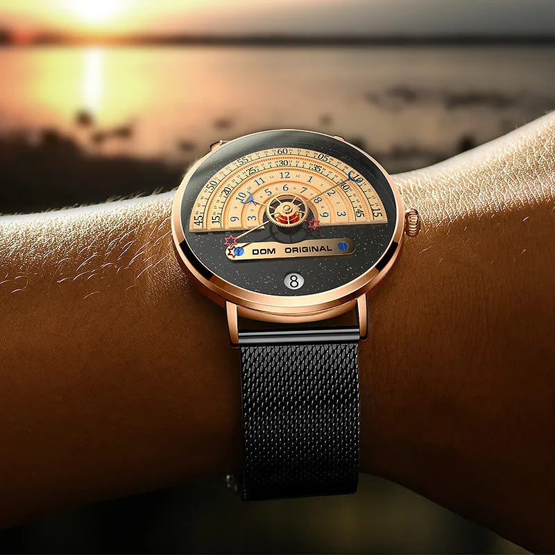 M-1288 men's sports watch with 40mm round dial, alloy case, and stainless steel or leather strap options