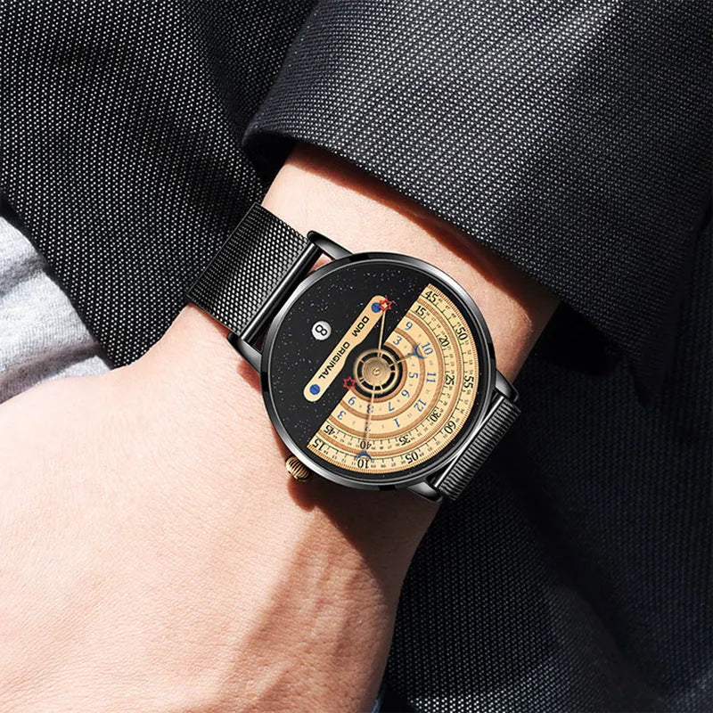M-1288 men's sports watch with 40mm round dial, alloy case, and stainless steel or leather strap options