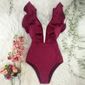 Women's one piece swimsuit with ruffle detail and built-in steel support in colour option A, sleeveless design for beach wear