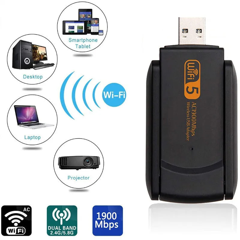 Black USB wireless network card with 150Mbps dual-band 2.4/5.8G support for desktops and laptops