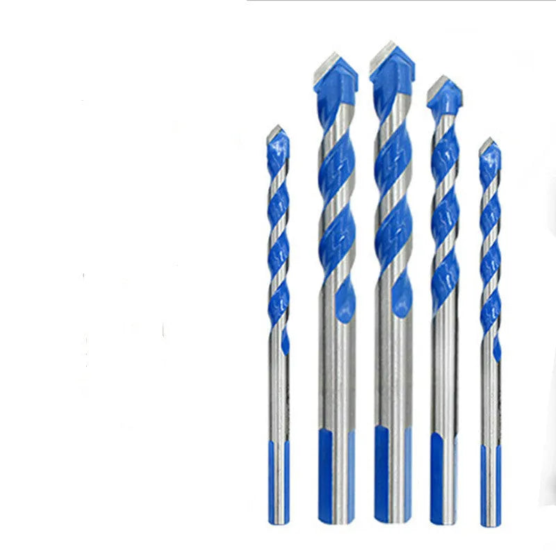 Tungsten steel deep hole drill bit set with triangle handle, 6-12mm cutting diameters, for glass brick wall tin wood