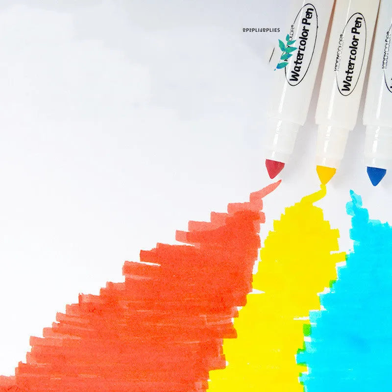 Children's washable plastic watercolour pen set showing 36-colour and 48-colour barrel options.